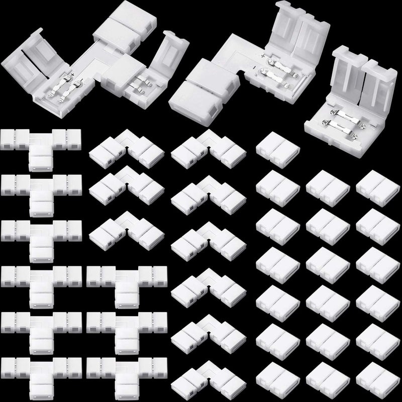 Mudder 40 Pieces 2 Pin LED Strip Connectors Lights Connector T Shape l Shape Gapless Solderless LED Adapter Light Extension for 3528 2835 SMD RGB Strip (8 Mm) - Image 1